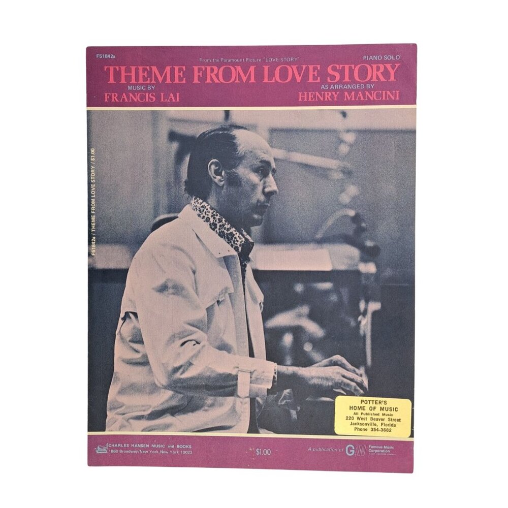 Vintage Theme From Love Story Sheet Music Henry Mancini 1971 Potter's Home Music